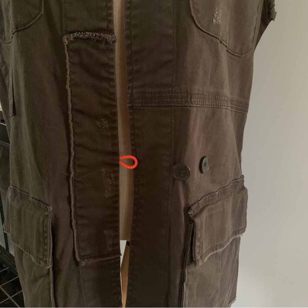 Boho style utility vest in dark gray with contrast white blue stripes on back - Picture 9 of 15